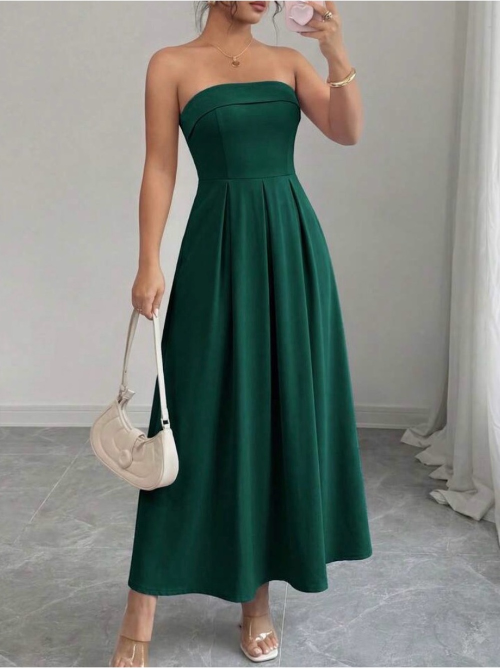 Strapless Emerald Green A-Line Dress